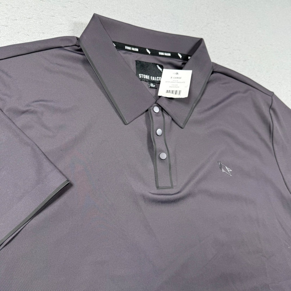 Stone Falcon Mens Performance Polo Shirt Gray Short Sleeve Snap Placket XL NEW